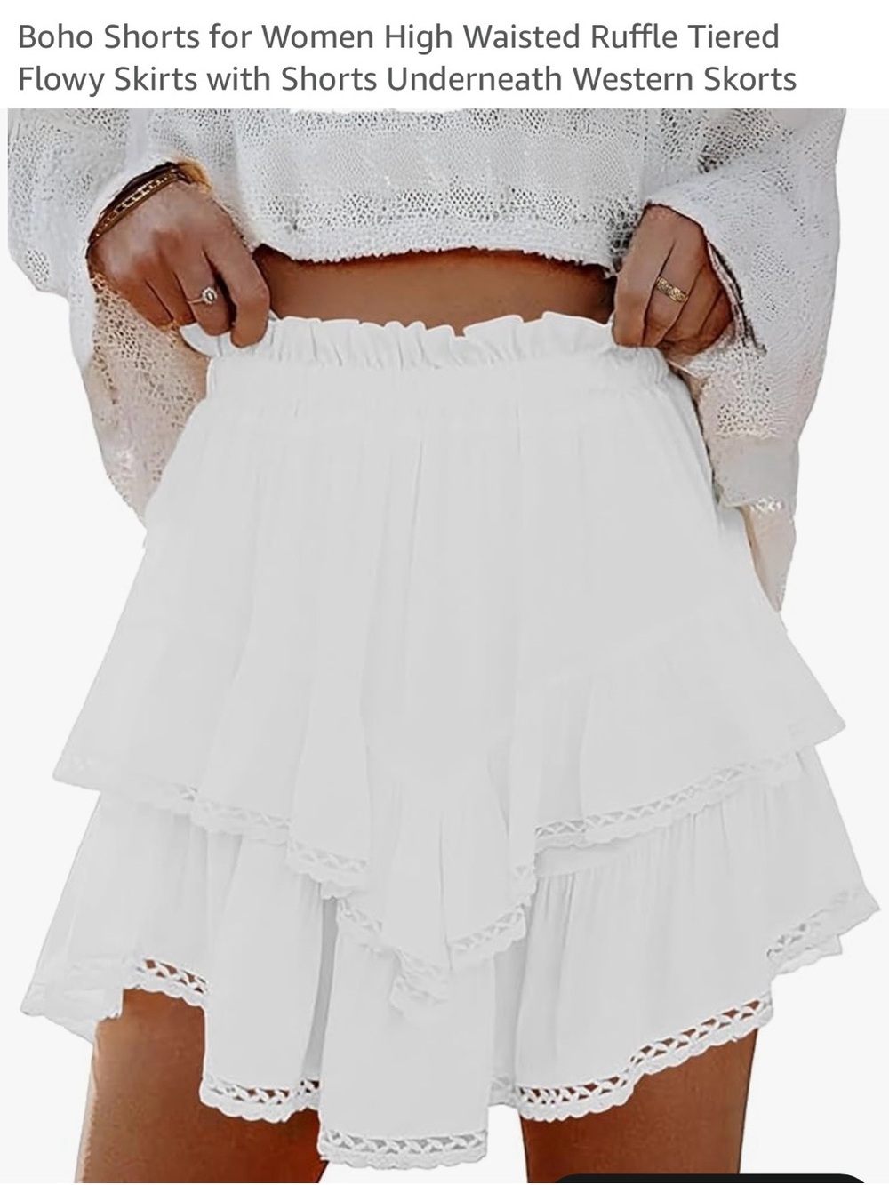 Boho Tiered Ruffle Skort in White